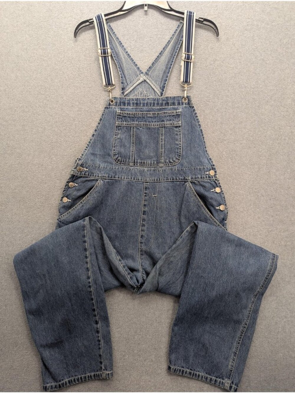 London London Denim Overalls Mens 37x30 Blue Medium Wash Bib Carpenter Workwear
